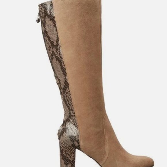 Anne Klein Nilise Tan Suede Boots Snake Skin 10.5 - Picture 1 of 16